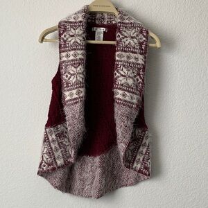 Max Studio Burgundy and Cream Knit Sweater Vest